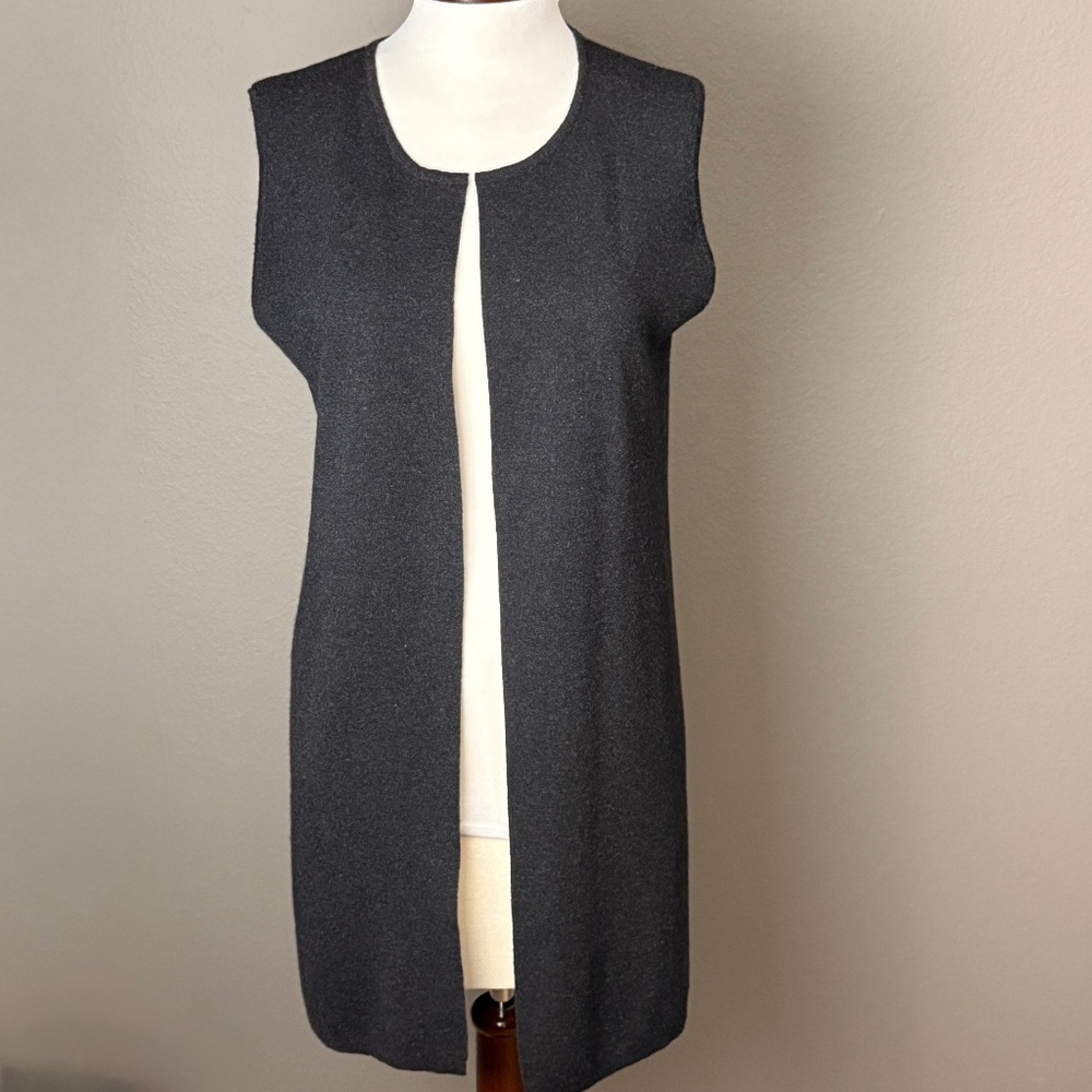 Bamford England 100% Cashmere Long Open Cardigan Vest Gray Sz S